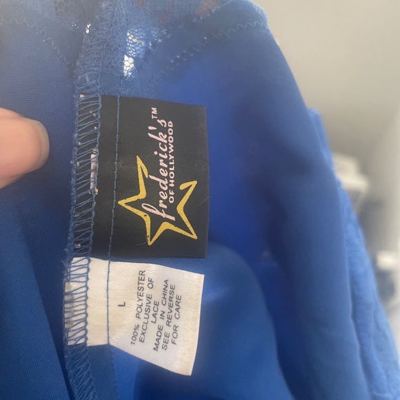 FREDERICK'S OF HOLLYWOOD BLUE DOUBLE SLIT OPEN FRONT BABYDOLL sz M/L - Picture 10 of 12